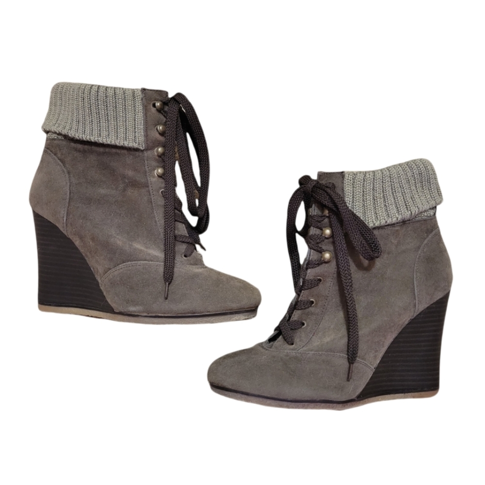 Charlotte Russe Brown Lace Up Wedge Ankle Booties